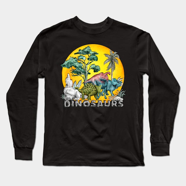 Watercolor. Dinosaurs Long Sleeve T-Shirt by The Lucid Frog
